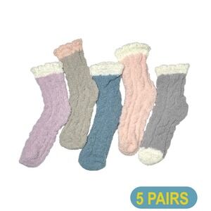 Fashion Fuzzy Thick Winter Socks One‎ Size Colorful Pastel Bright 5 PACK NEW